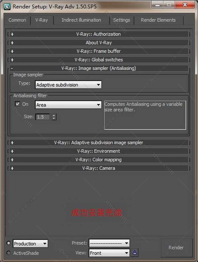 vray1.5【adv 1.5 sp5 for 3dmax2010】渲染器【64位】英文版