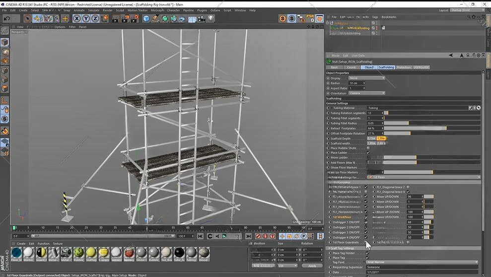C4D工业脚手架绑定模型效果展示